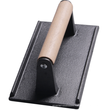 Rectangle Cast Iron Bacon Grill Press with wooden handle